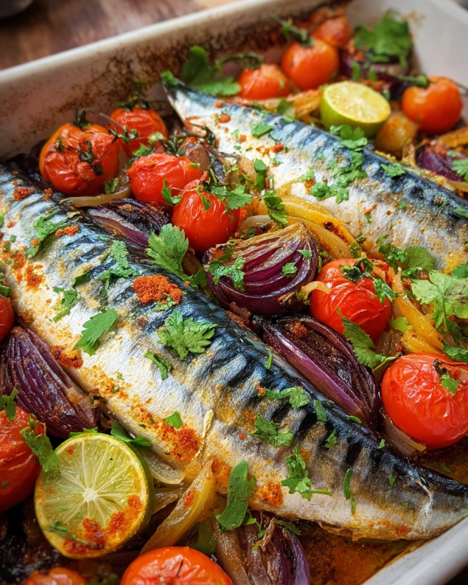 Saftige Ofenmakrele mit Gemüse